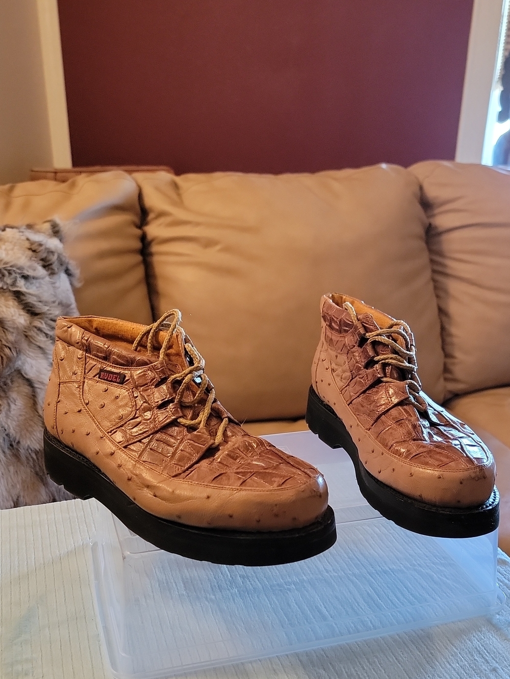 Women’s Tan Embossed Leather Lace-Up Ankle Boots